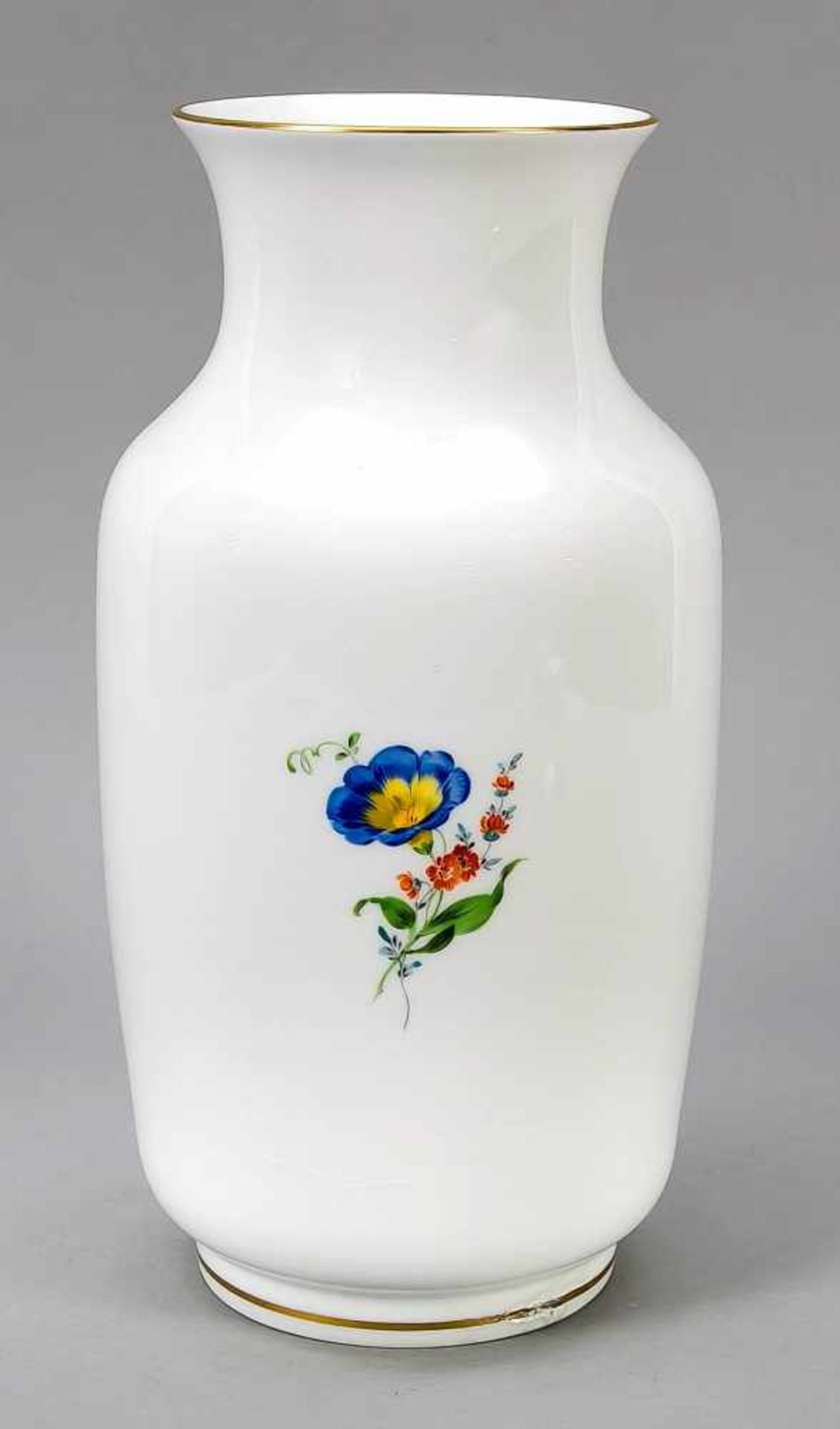 Large vase, Meissen, mark 1970s, 1st quality, polychrome flower painting on both sides,gold rim, - Image 2 of 2