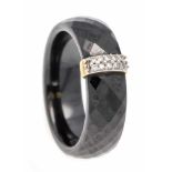 Ceramic diamond ring GG 585/000 with fac. Black ceramic and 10 fac. Diamonds, total 0.05ct W /