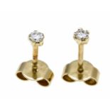 Brilliant stud earrings GG 585/000, each with one brilliant, total 0.08 ct slightly tintedWhite /