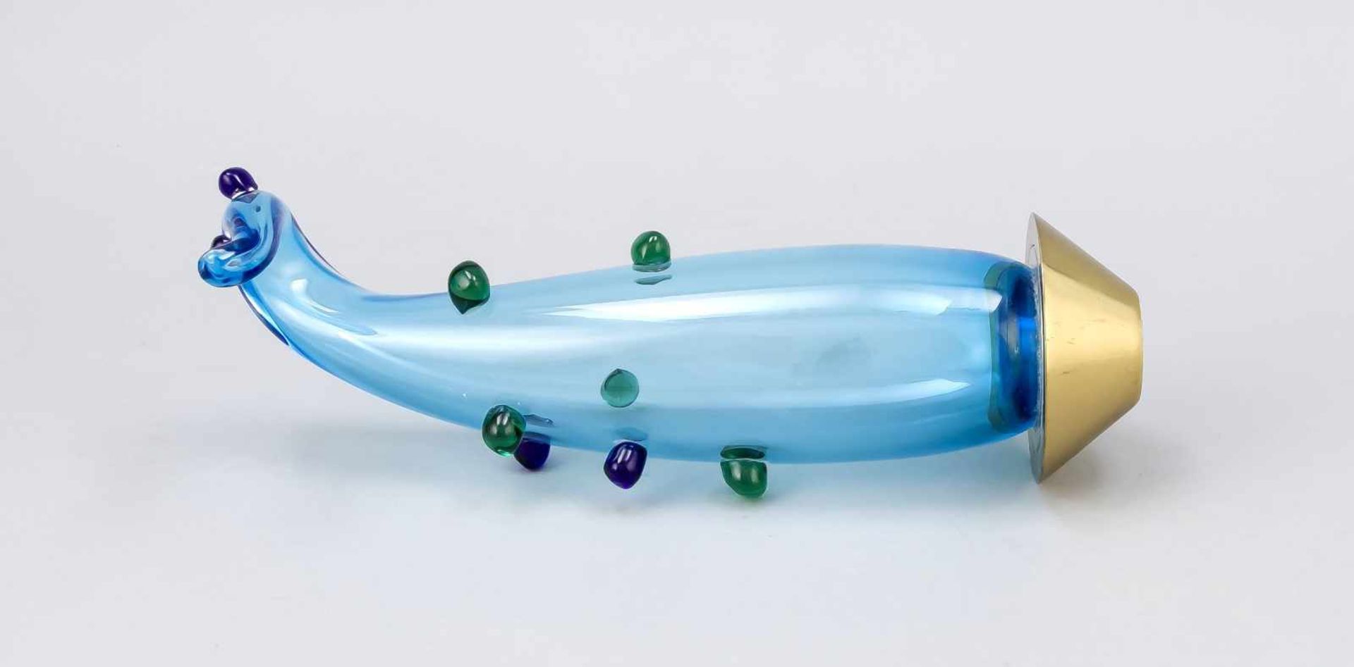 End of a curtain rod, Italy, late 20th century, Murano, blue glass, with melted blue andgreen