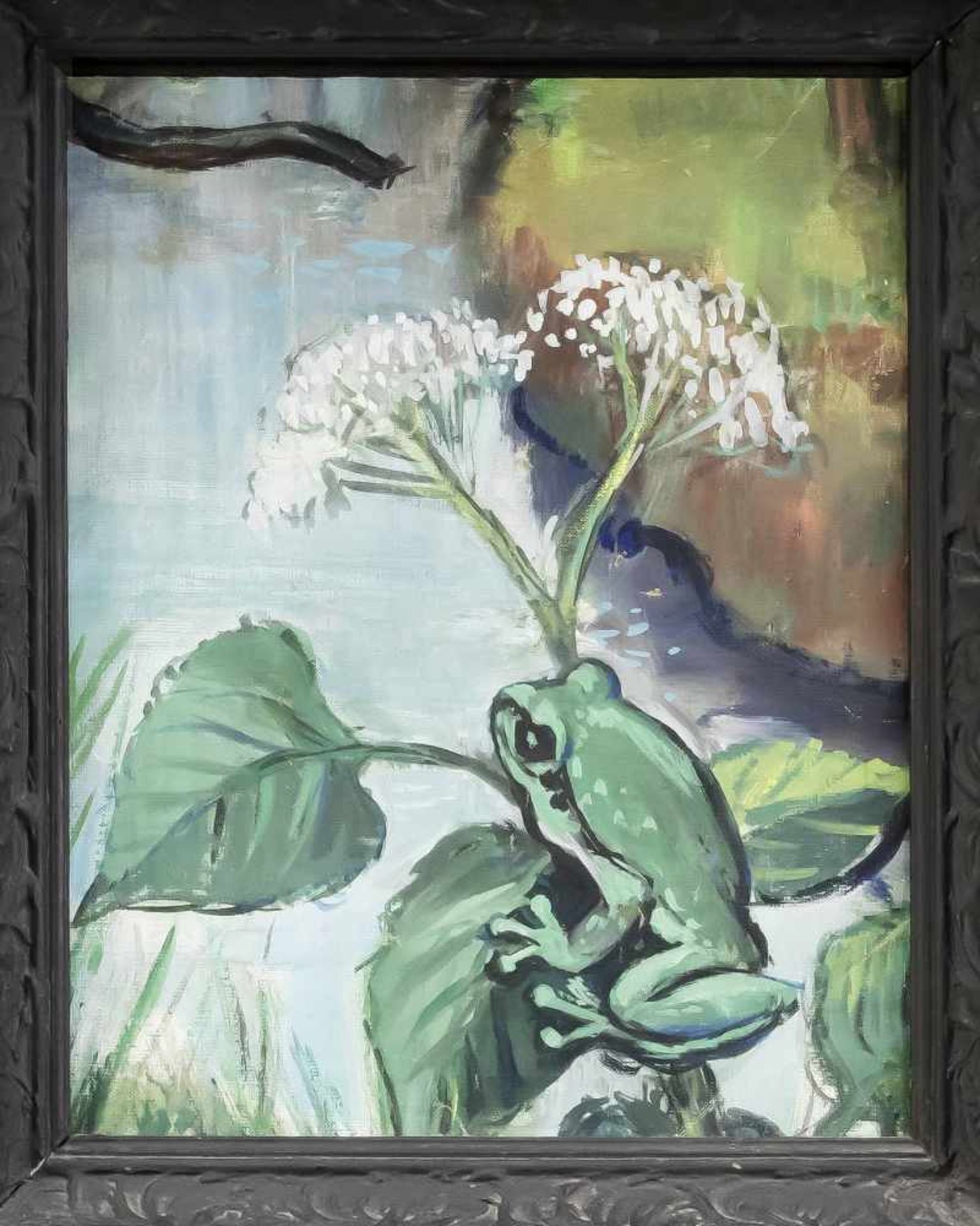 Anonymous Painter in the Mid-20th Century, Frog on a Pond Bank, Acrylic on Canvas,unsigned, possibly