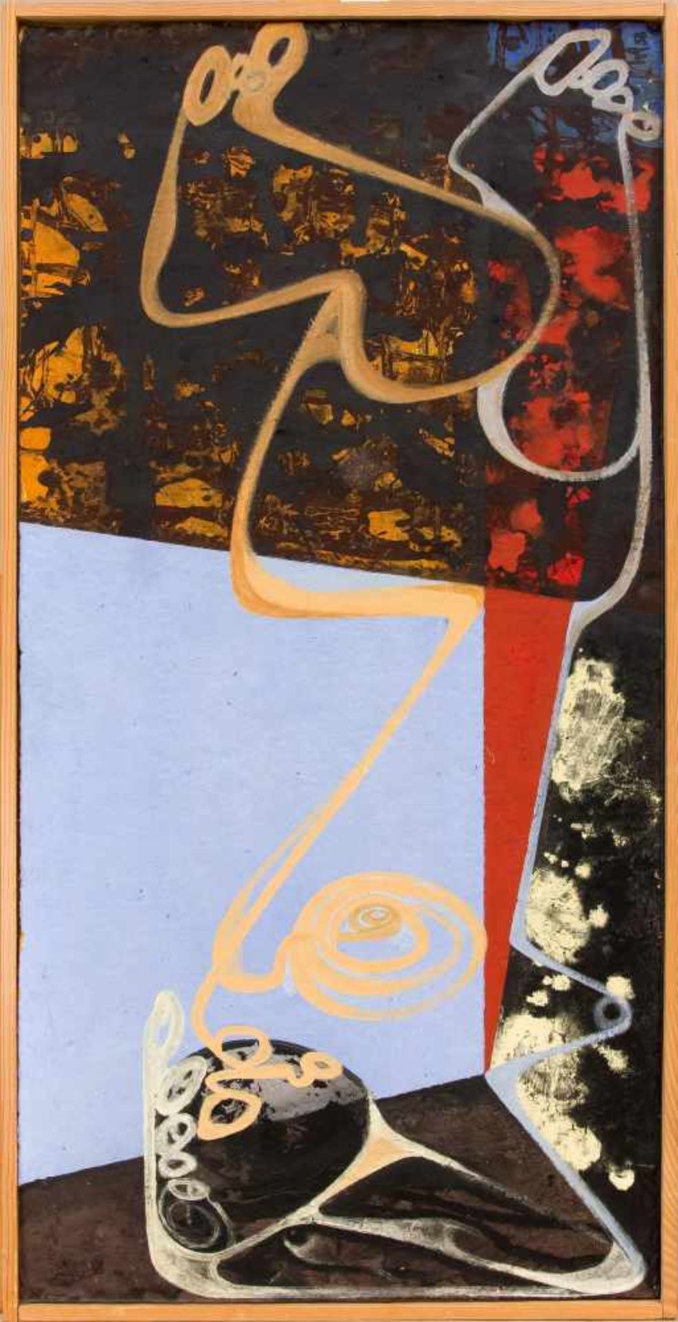 Monogrammist ''WR'', painter in Basel mid-20th century, abstract composition with figuralelements,