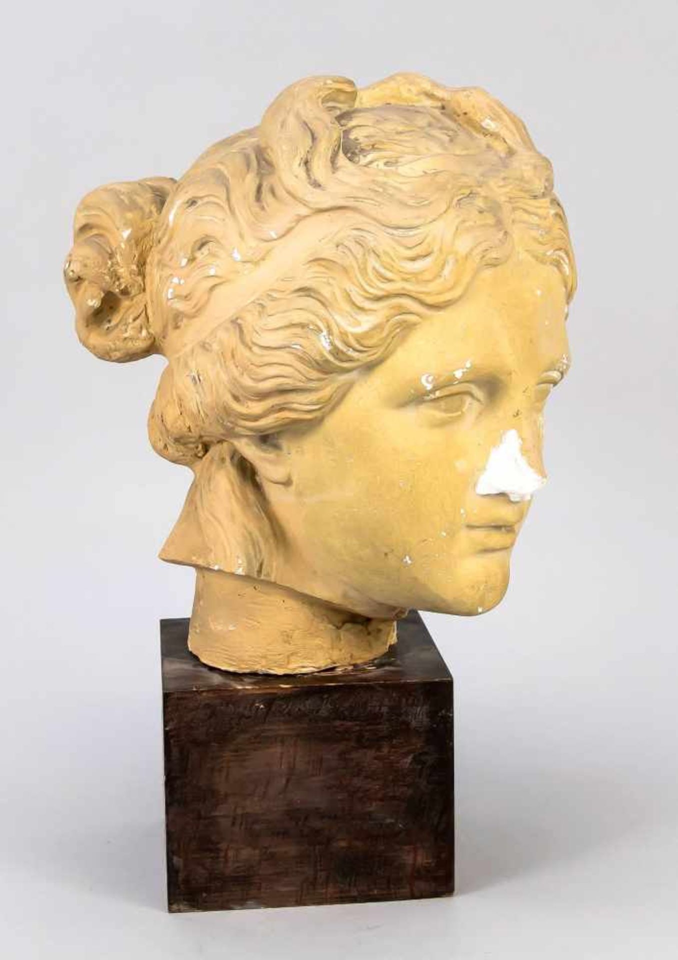 Decorative object, 2nd half of the 20th century, Aphrodite's head, painted plaster on awooden - Image 2 of 2