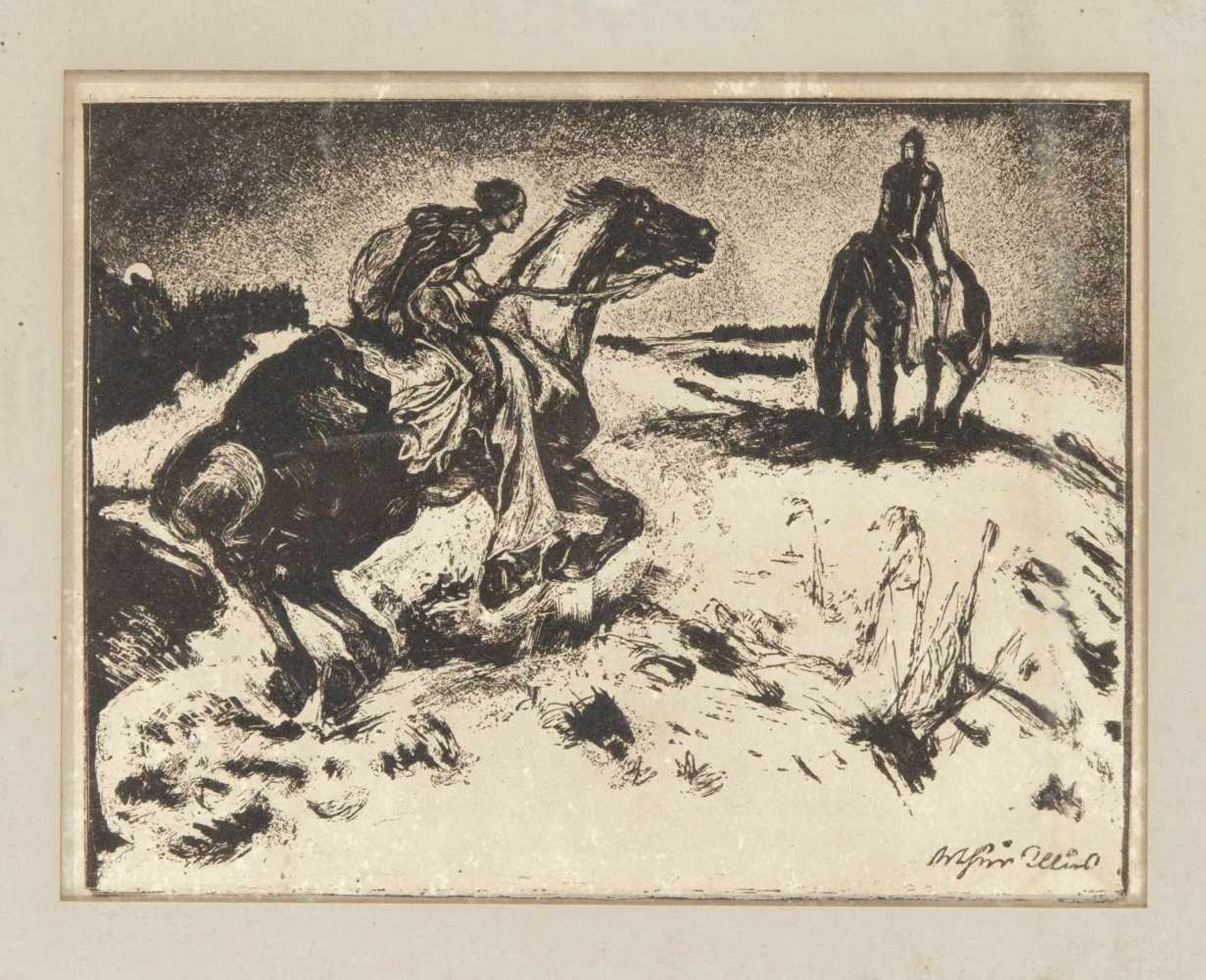 Arthur Illies (1870-1952), Konvolut von 2 illustrativen Lithographien: Reiter im Schneeund Überfall, - Image 2 of 2