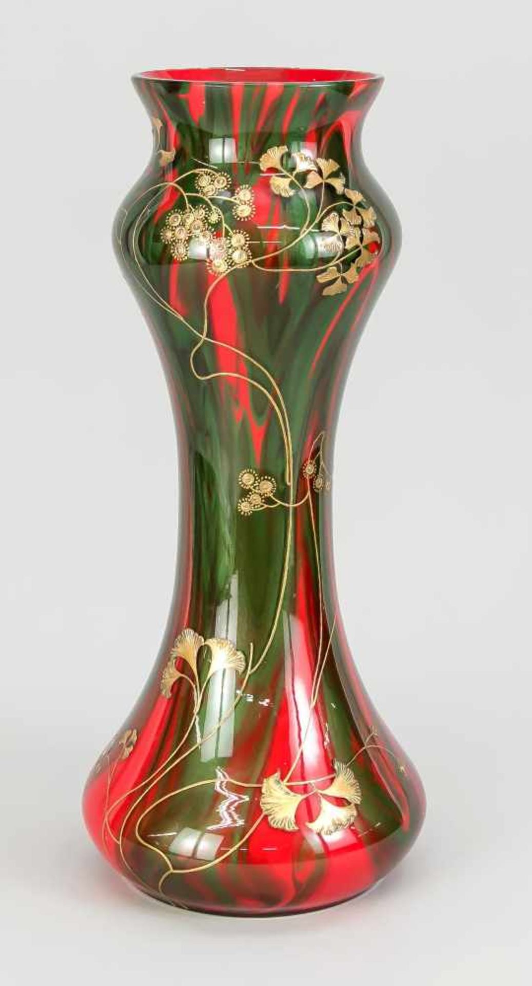 Große Vase in der Art des Jugendstils, 20. Jh., runder Stand, geschweifter Korpus, klaresGlas mit