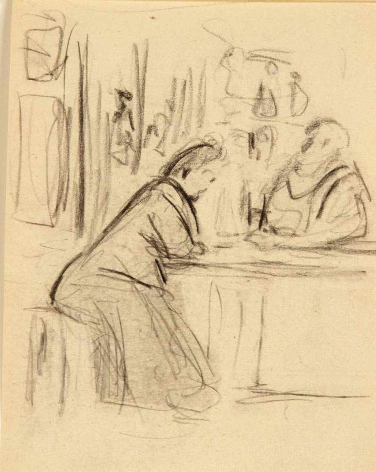 Heinrich Zille (1858-1929), Wirtshausszene, Zeichnung mit breitem Bleistift auf Papier,unsign.,