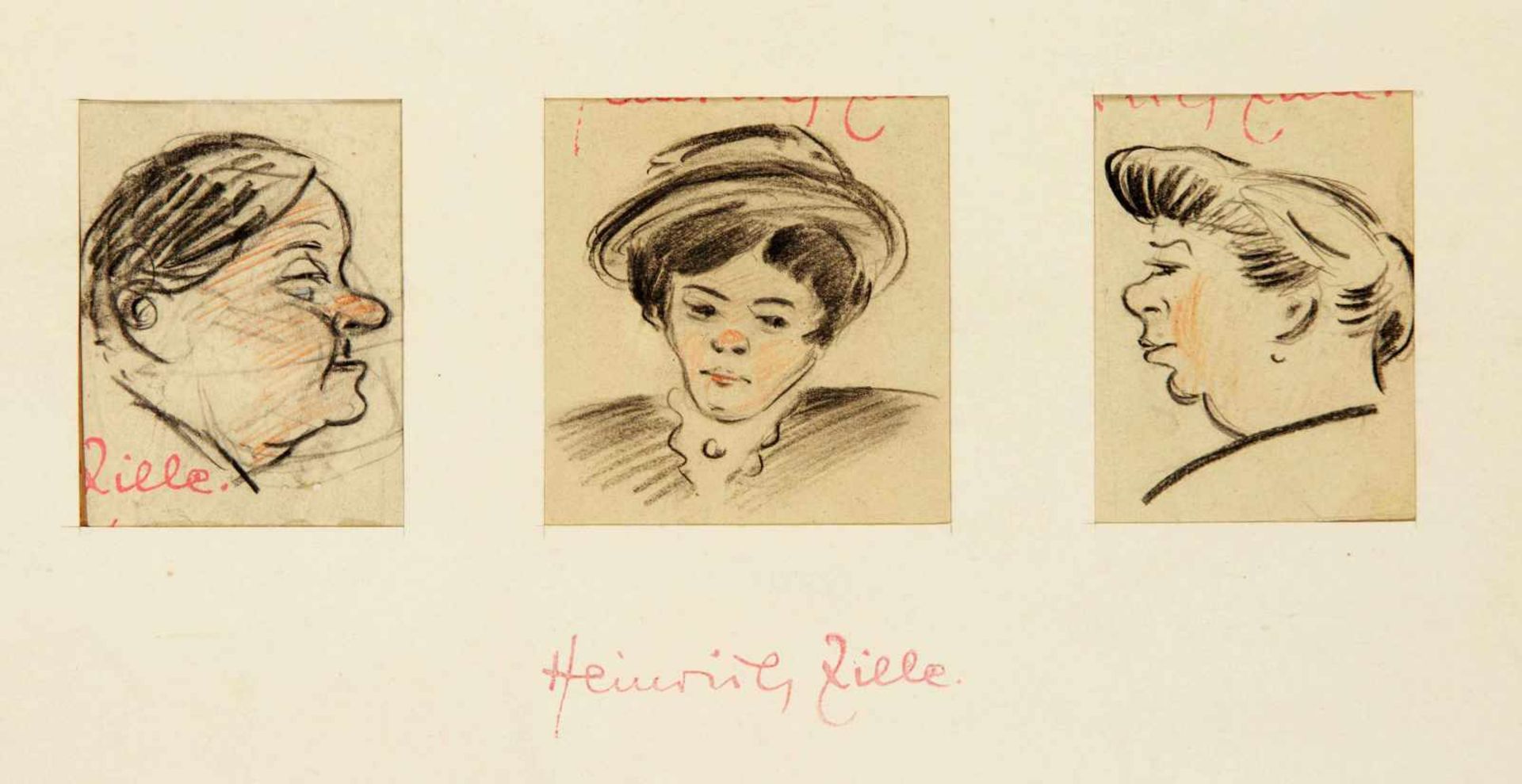 Heinrich Zille (1858-1929), drei versch. Frauenköpfe, Zeichnungen mit breitem Bleistiftund