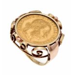 Münz-Ring GG 750/000 mit einer Goldmünze 986/000 1 Dukat 1915, RG 53, 6,7 gCoin ring GG 750/000 with