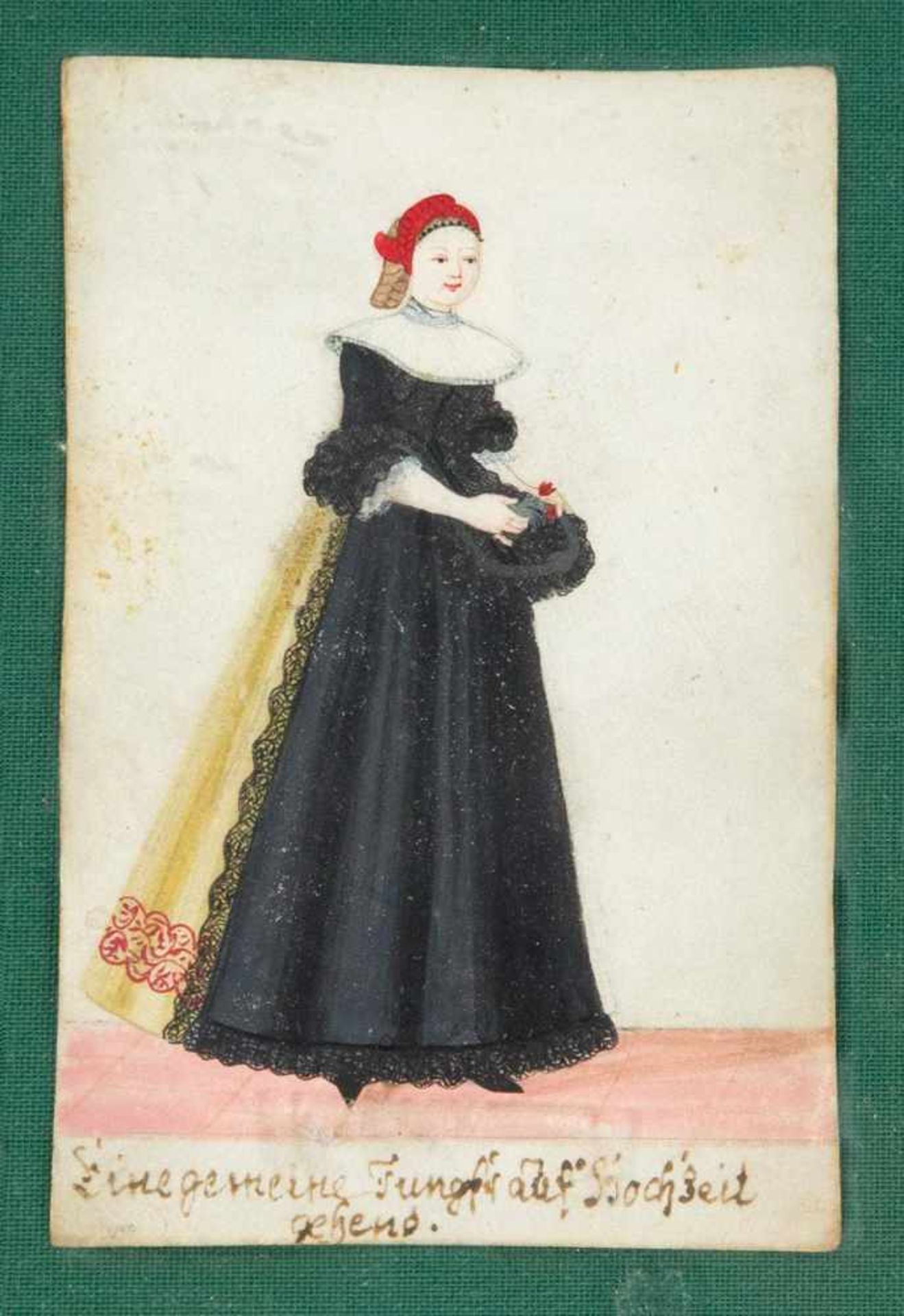 Fünf Miniaturen um 1700, kostümhistorisch interessante Darstellungen der Brautmode derZeit. Vier - Image 4 of 5