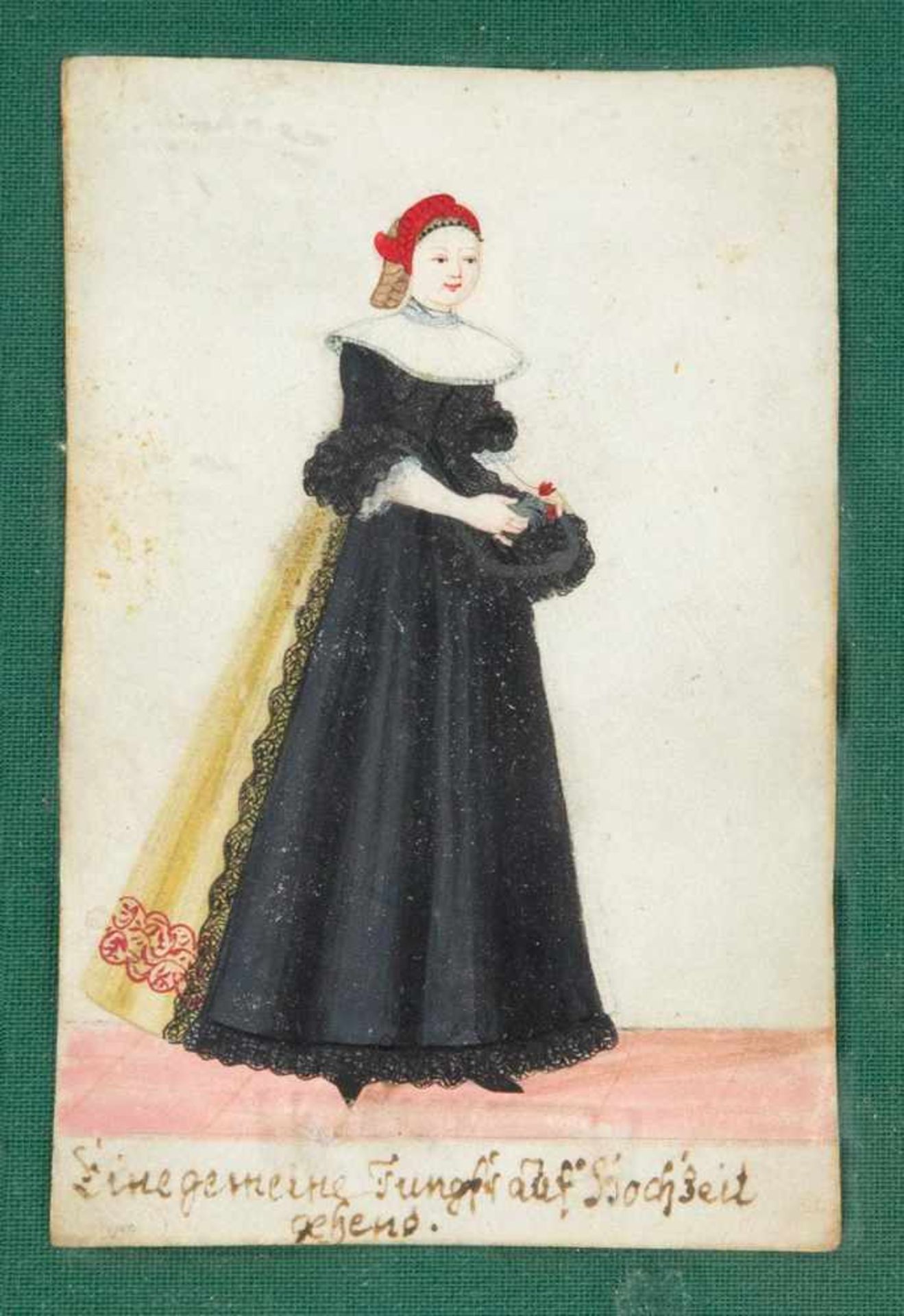 Fünf Miniaturen um 1700, kostümhistorisch interessante Darstellungen der Brautmode derZeit. Vier - Bild 4 aus 5