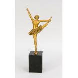 R. Durquet, frz. Bildhauer des Art déco um 1920, Ballerina, goldfarben patinierte Bronzeauf