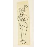 Heinrich Zille (1858-1929), elegante Frau in Ganzfigur, Tuschezeichnung auf feinemTransparentpapier,