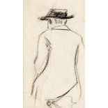 Heinrich Zille (1858-1929), männliche Rückenfigur mit Hut, Zeichnung in schwarzer Kreideauf