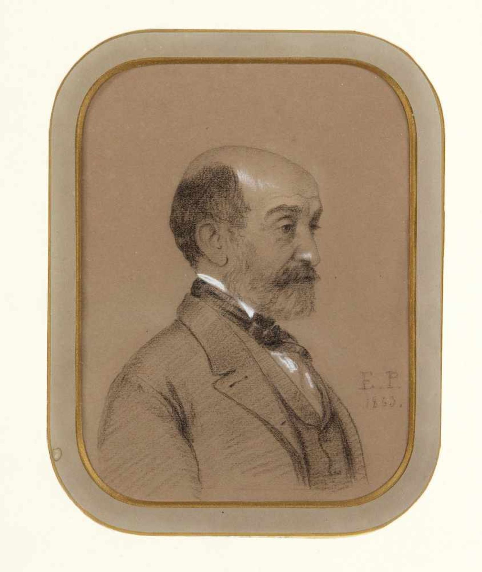 Monogrammist E.P. um 1860, Konvolut von vier Portraits, Zeichnungen in partiell weißgehöhter - Bild 3 aus 4