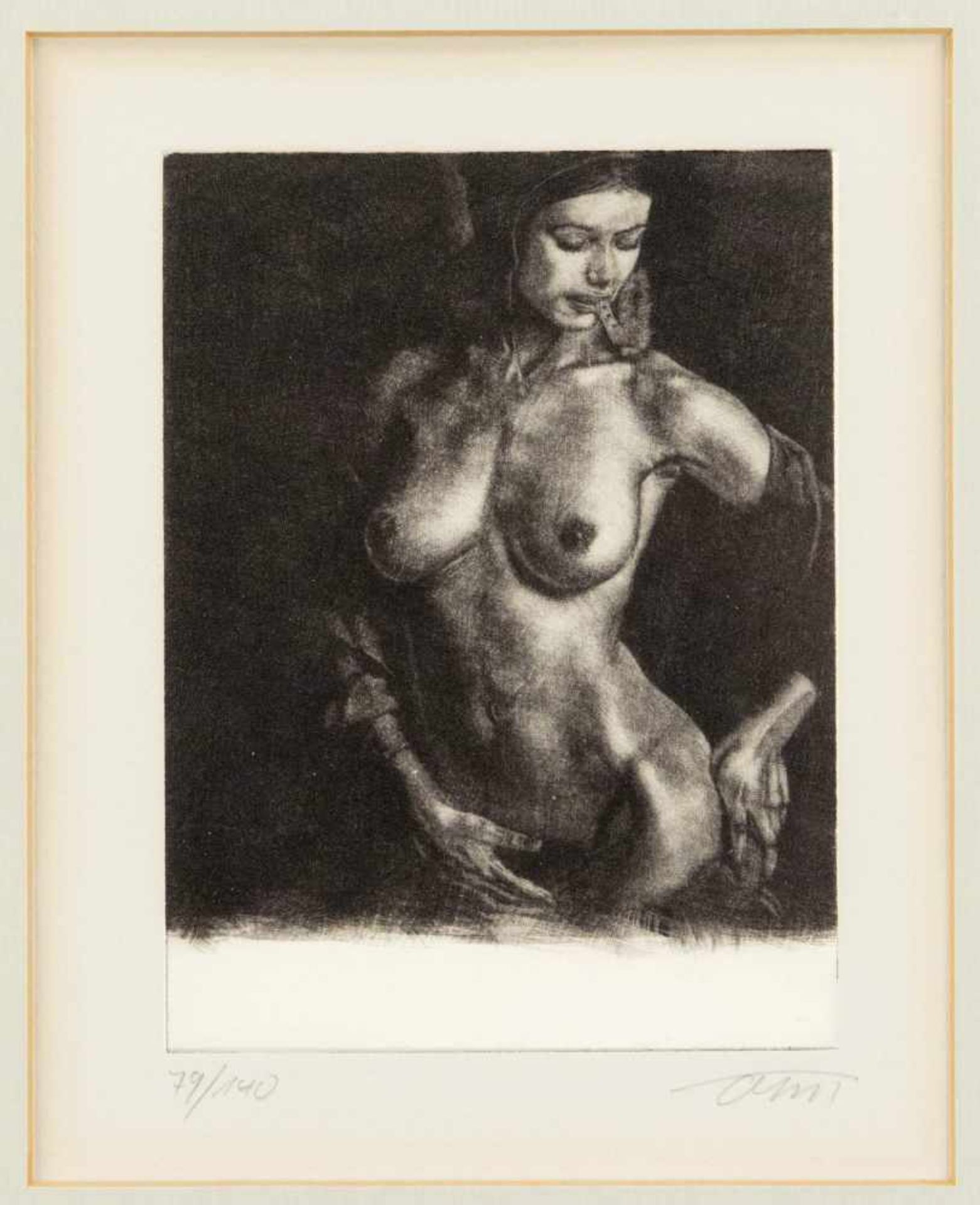 Erotik - zwei Schabkunstblätter eines unidentifizierten Grafikers 2. H. 20. Jh., stehenderweiblicher - Image 2 of 2