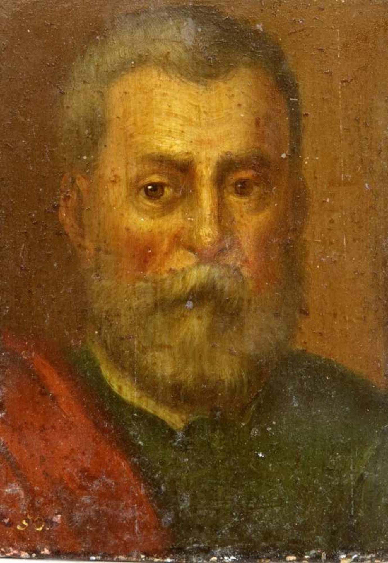Zwei Herrenportraits des 18. Jh., kleine Kopie nach dem Selbstportrait Tintorettos in Ölauf Holz, - Bild 2 aus 2