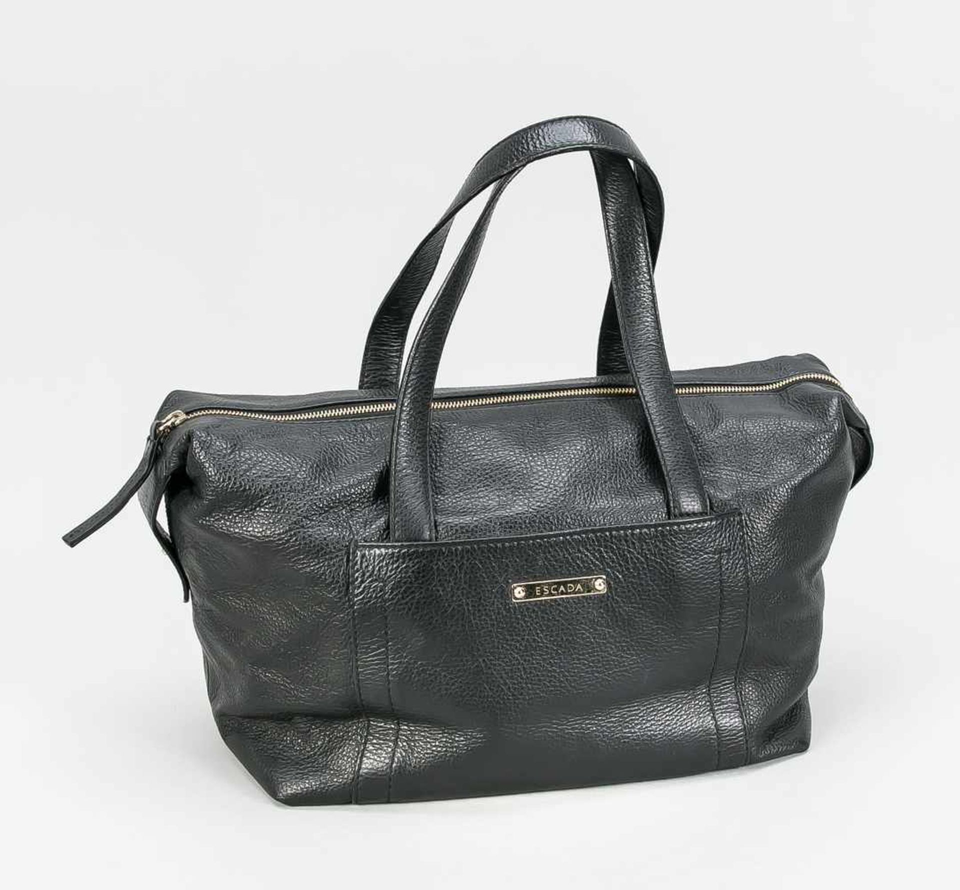 Escada Handtasche, weiches, schwarzes, genarbtes Leder mit zwei Henkeln und Reißverschlußzum