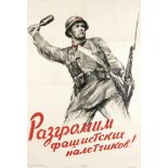 Russisches Propagandaplakat des 2. Weltkrieges, orig. Farblithographie von 1941, Soldatder roten