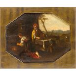 Anonymer Genremaler des 18. Jh., an einem kleinen Tisch sitzender Mann mit roter Mützeblickt auf