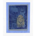 Ernst Fuchs (1930-2015), "Selbst III", Farbradierung auf blauem Papier, u. re. handsign.,u. li. num.
