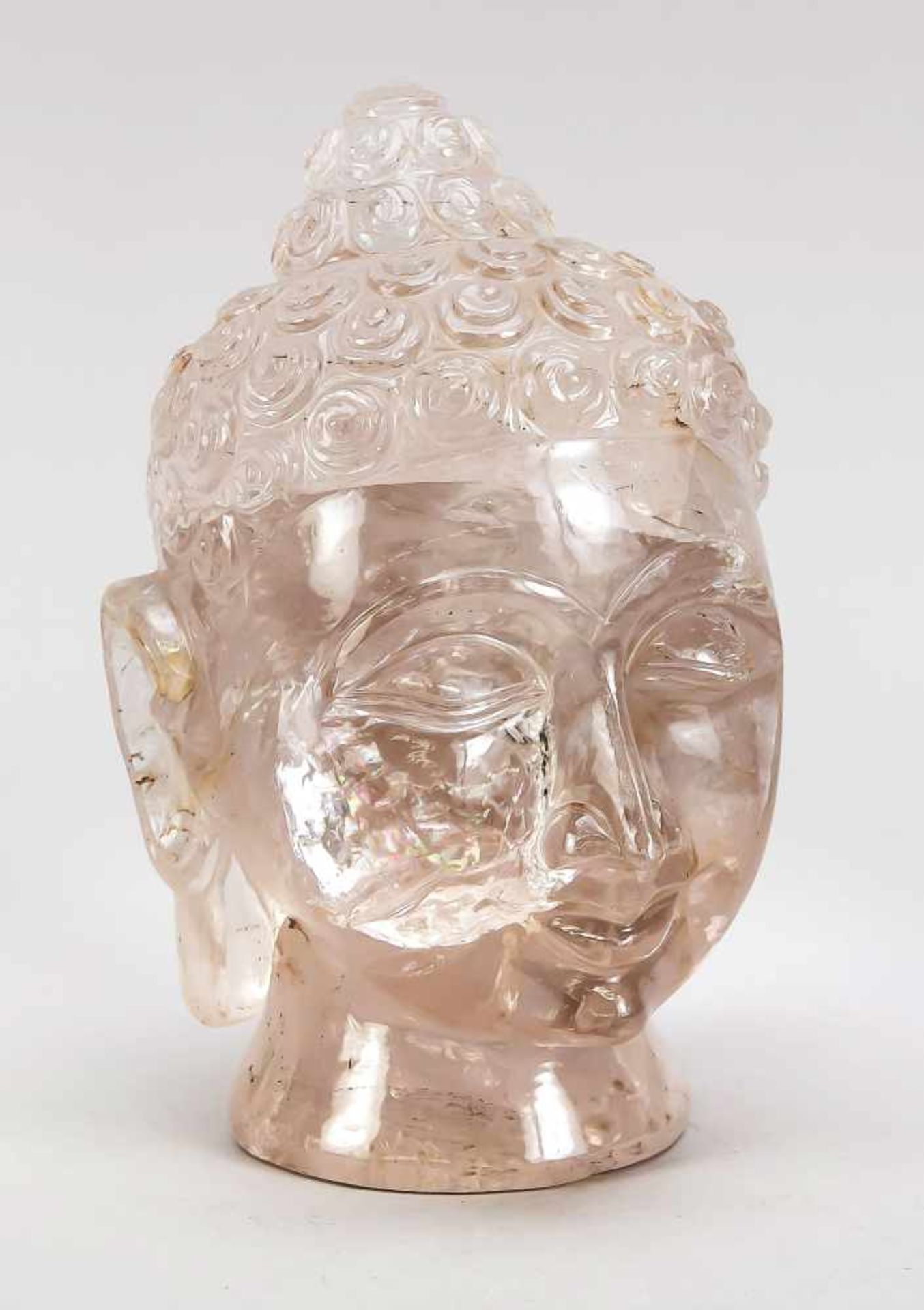 Buddhakopf aus Bergkristall, China, um 1900, sehr schwer, H. 20 cm
