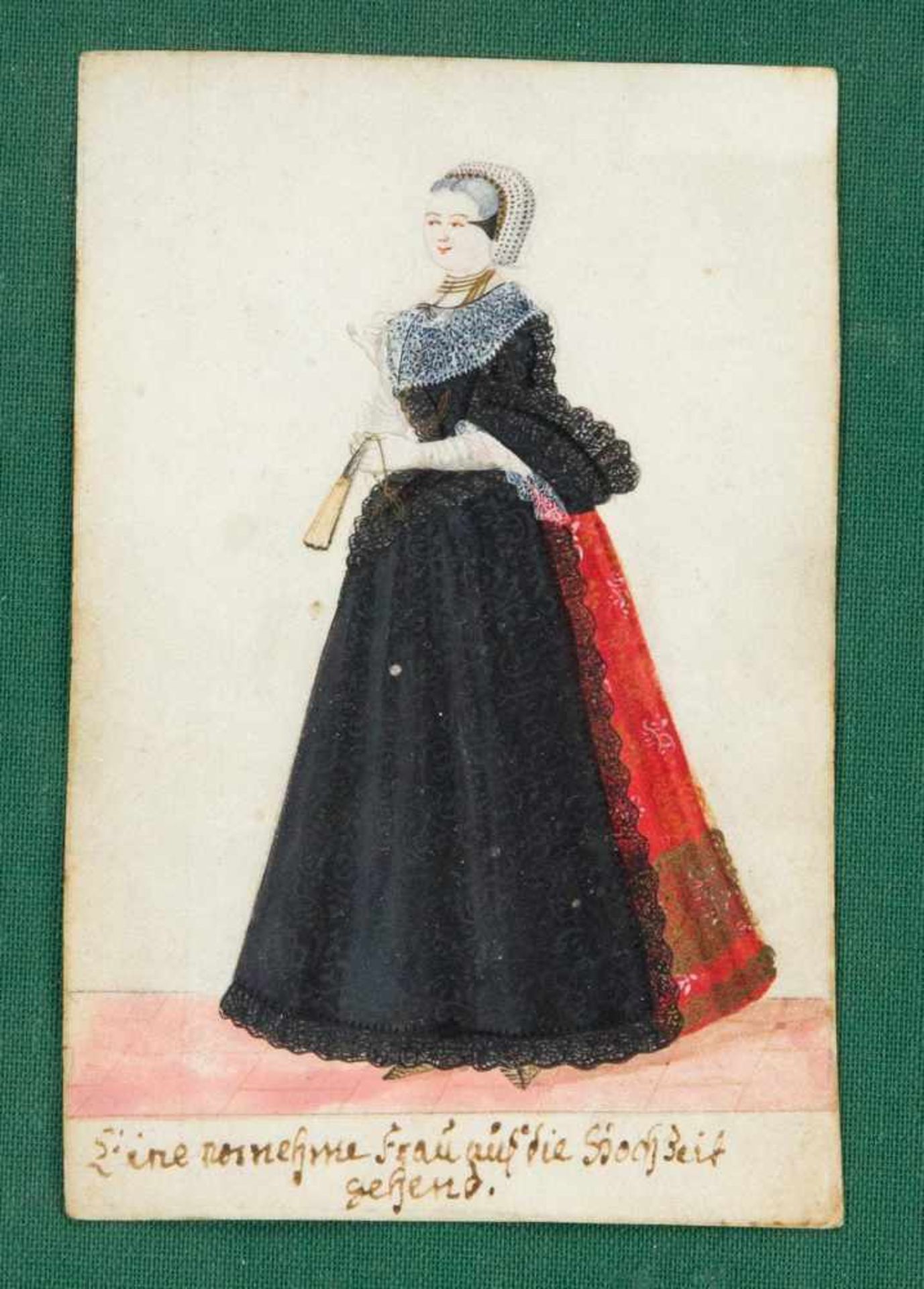 Fünf Miniaturen um 1700, kostümhistorisch interessante Darstellungen der Brautmode derZeit. Vier - Image 5 of 5