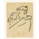 Heinrich Zille (1858-1929), Mutter mit Kind, Umrisszeichnung in Feder auf Papier, am u.Rand der rote