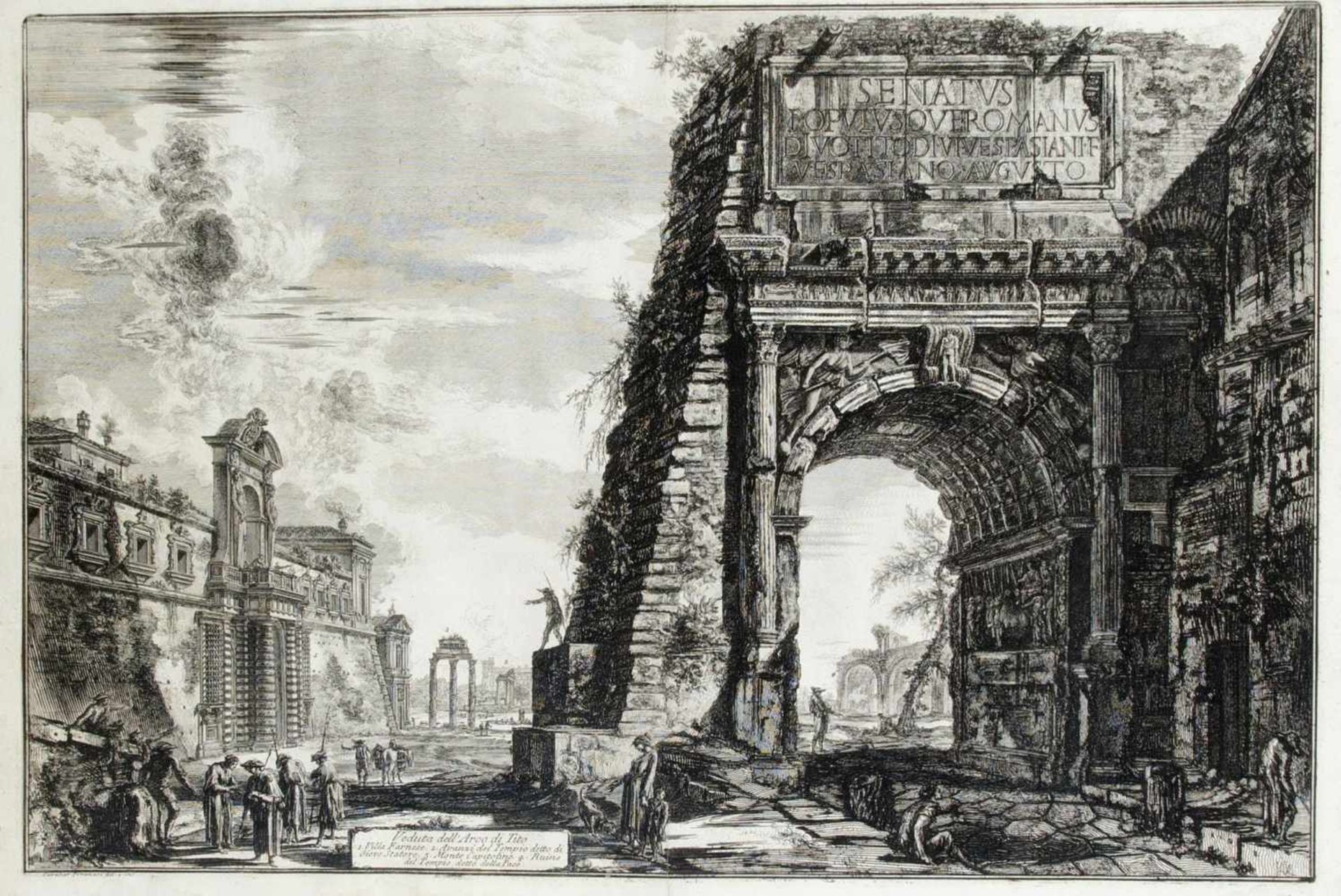 Giovanni Battista Piranesi (1720-1778), "Veduta dell' Arco di Tito", Blick auf denTitusbogen in Rom.