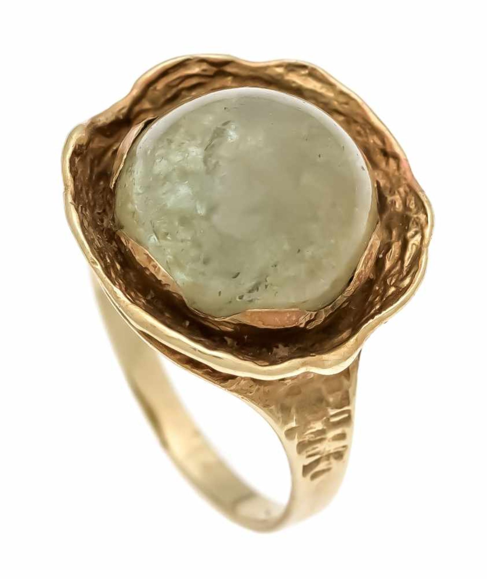 Edelstein-Ring GG 585/000 mit einem grünen Edelsteincabochon 11 mm, RG 54, 6,0 gGemstone ring GG