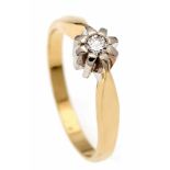 Brillant-Ring GG/WG 585/000 mit einem Brillanten 0,12 ct W/SI, RG 56, 3,7 gBrilliant ring GG / WG