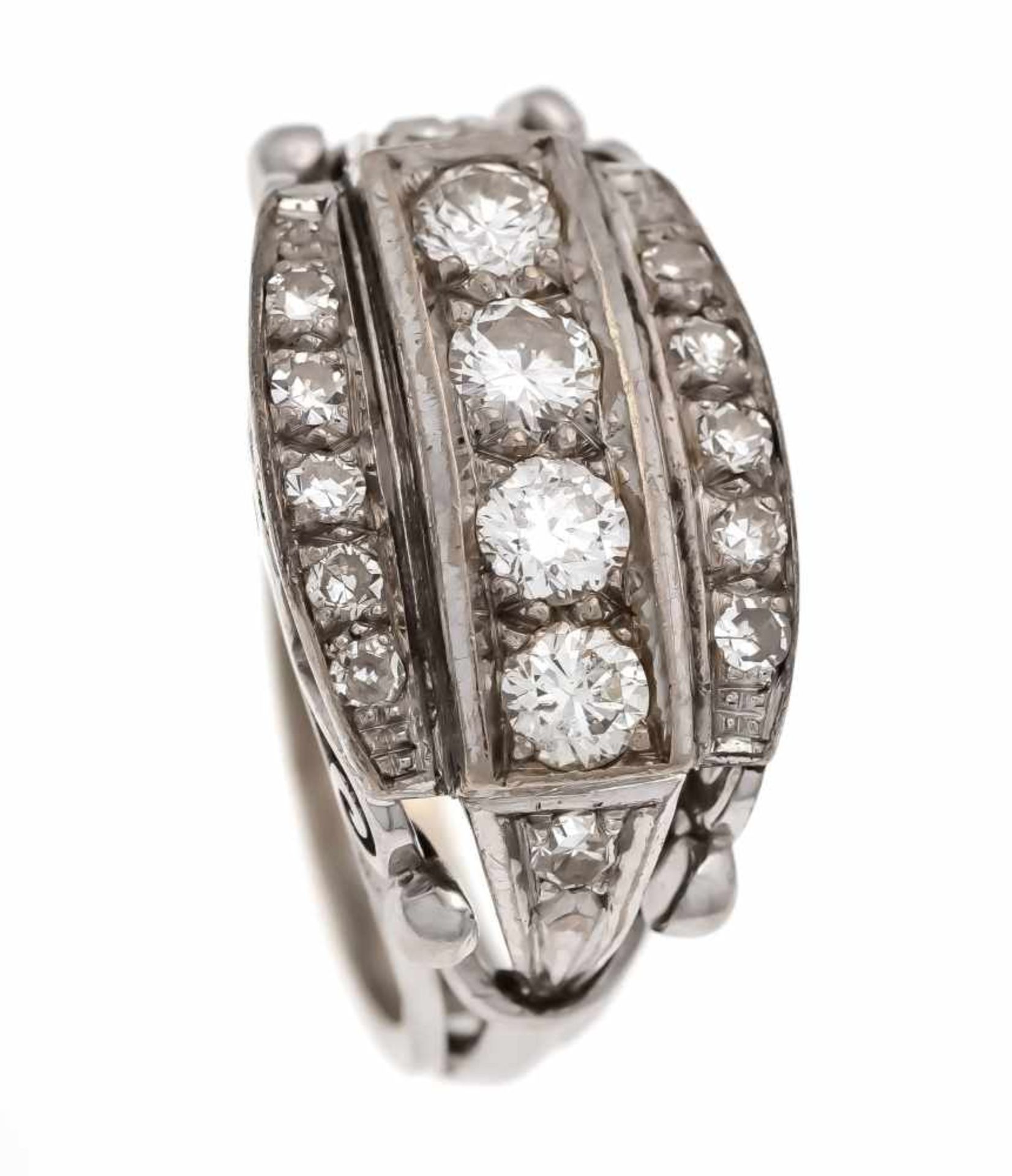 Brillant-Ring WG 585/000 mit Brillanten und Diamanten, zus. 1,0 ct TW-W/VVS-SI, RG 55, 8,4gBrilliant