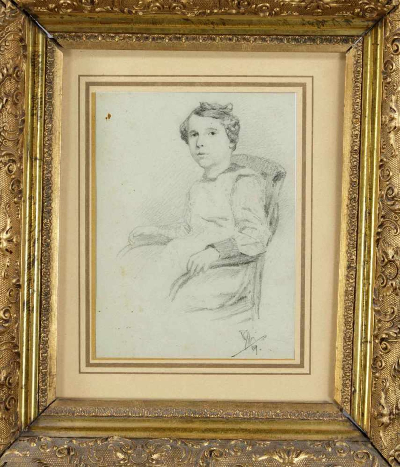 Zwei Zeichnungen verschiedener Künstler 1. H. 20. Jh., Profilbildnis einer jungen Frau inKreide