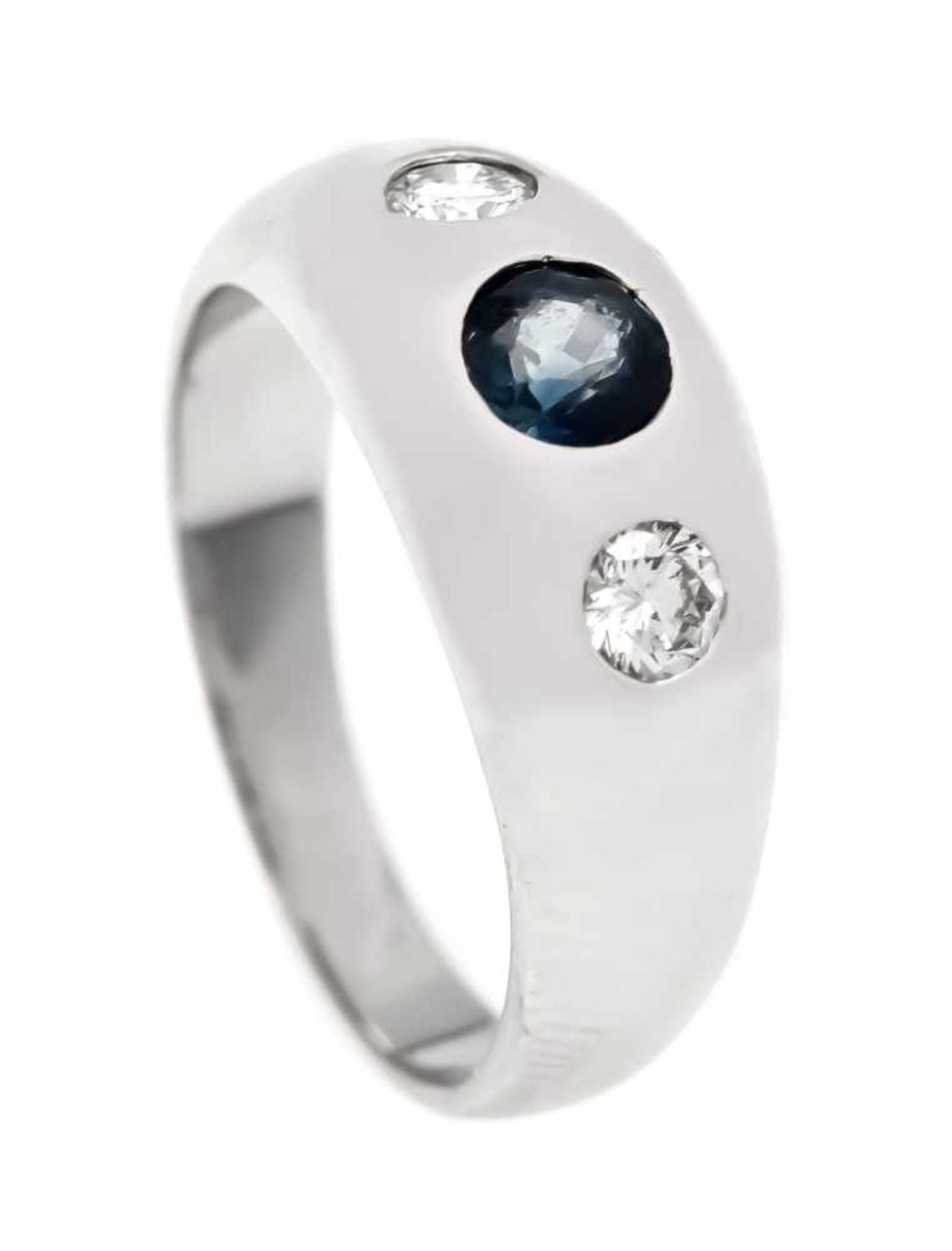 Saphir-Brilant-Ring WG 585/000 mit einem rund fac. Saphir 4 mm in sehr guter Farbe und