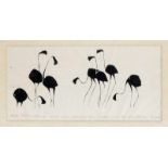 Unidentifizierter Grafiker um 1960, Flamingos, Linolschnitt auf Japan, am u. Rand Widmungzu
