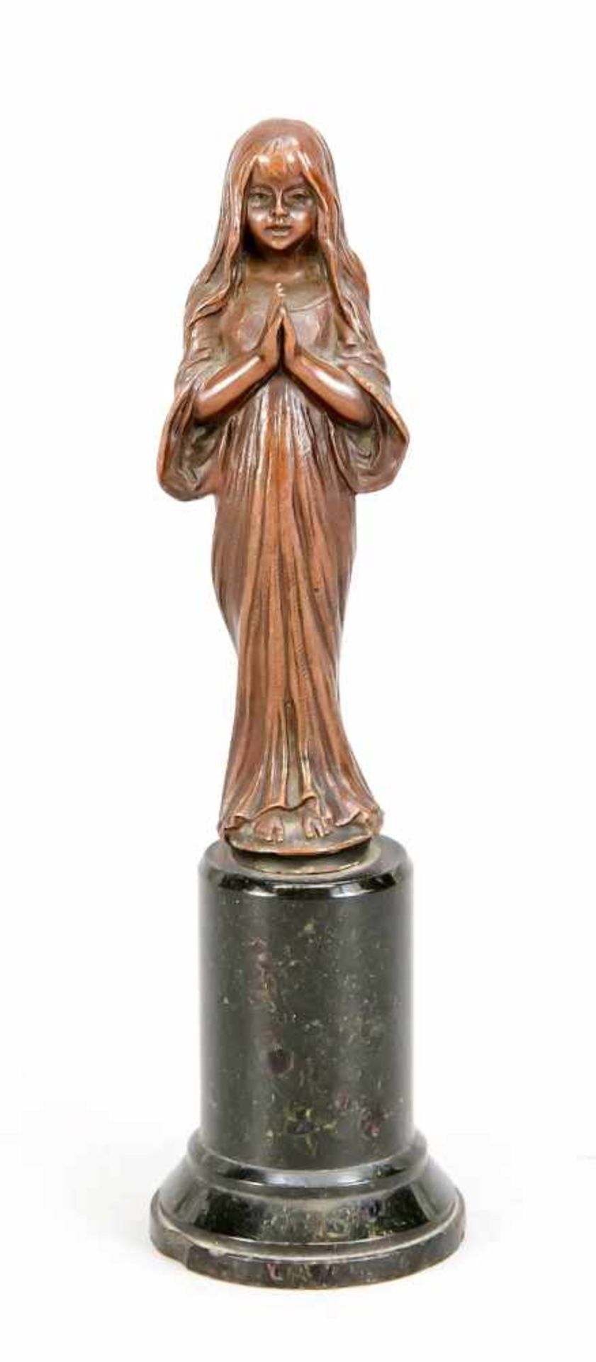 Franz Iffland (1862-1935), kleine Jugendstil-Statuette eines betenden Mädchens in langemNachthemd,