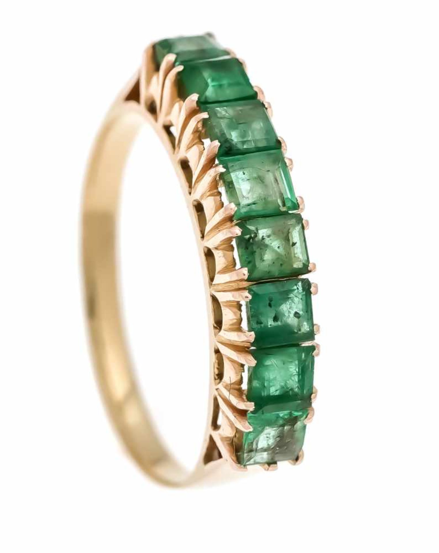 Smaragd-Ring GG 750/000 mit 8 feinen fac. Smaragden in sehr guter Farbe, RG 56, 2,6 gEmerald ring GG