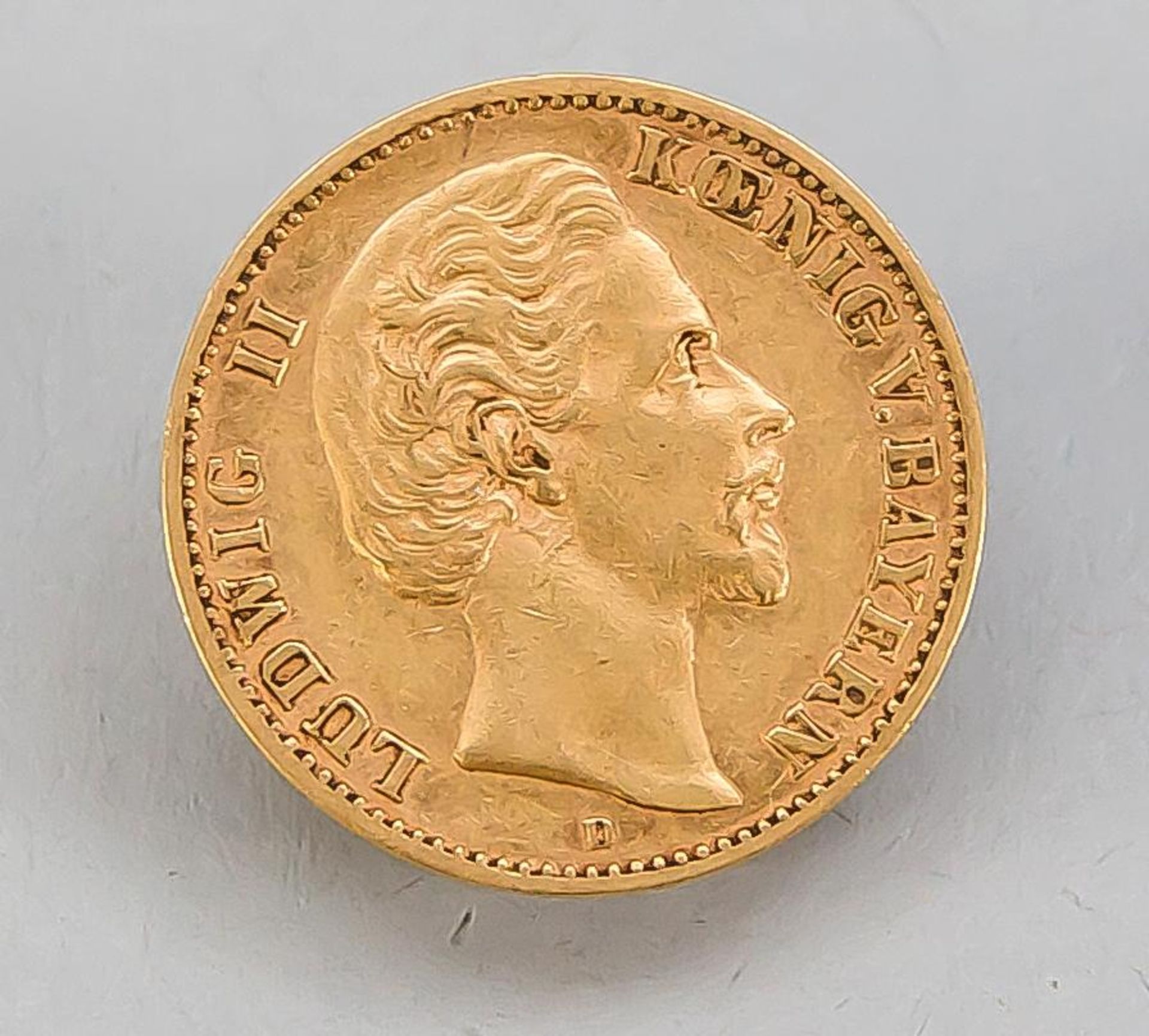 Goldmünze Deutsches Reich 10 Mark, Ludwig II König v. Bayern 1876/D, ca. 3,9 g
