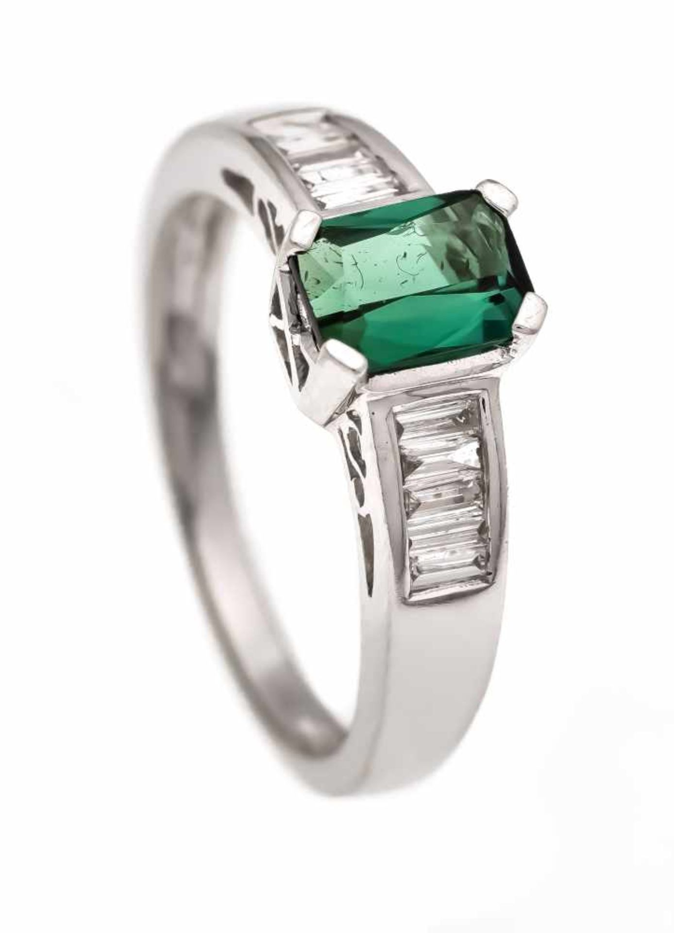 Turmalin-Diamant-Ring WG 585/000 mit einem feinen fac. Turmalin 7 x 5 mm in exzellenterFarbe und