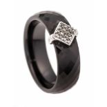 Keramik-Diamant-Ring WG 585/000 mit fac. schwarzer Keramik und 16 fac. Diamanten, zus.0,08 ct W/PI1,