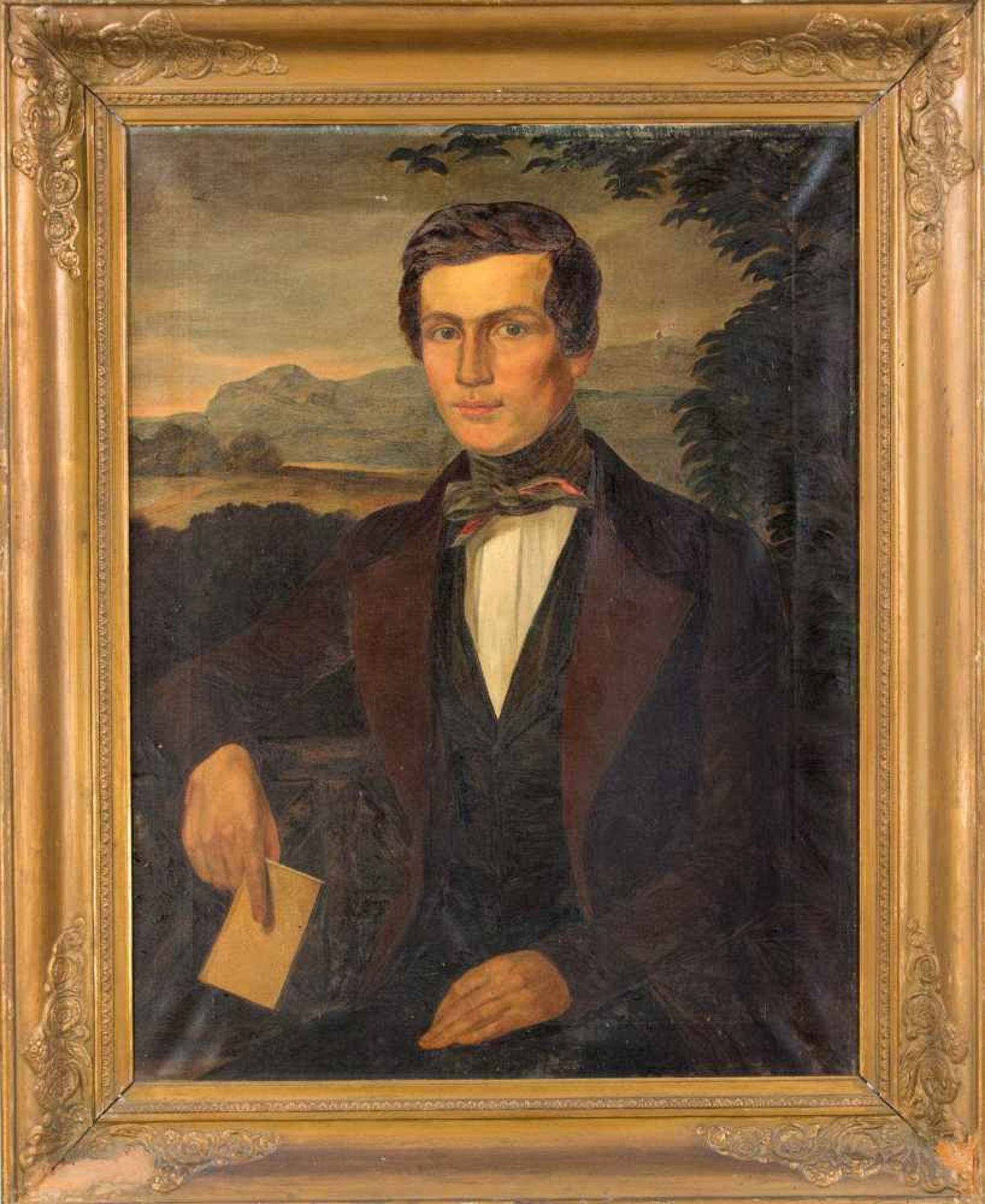 Bildnismaler des Biedermeier um 1830, Paar großer, repräsentativer Portraits vorlandschaflichem - Bild 2 aus 3