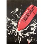 Russisches Propagandaplakat des 2. Weltkrieges, orig. Farblithographie von 1941, eineBombe einen