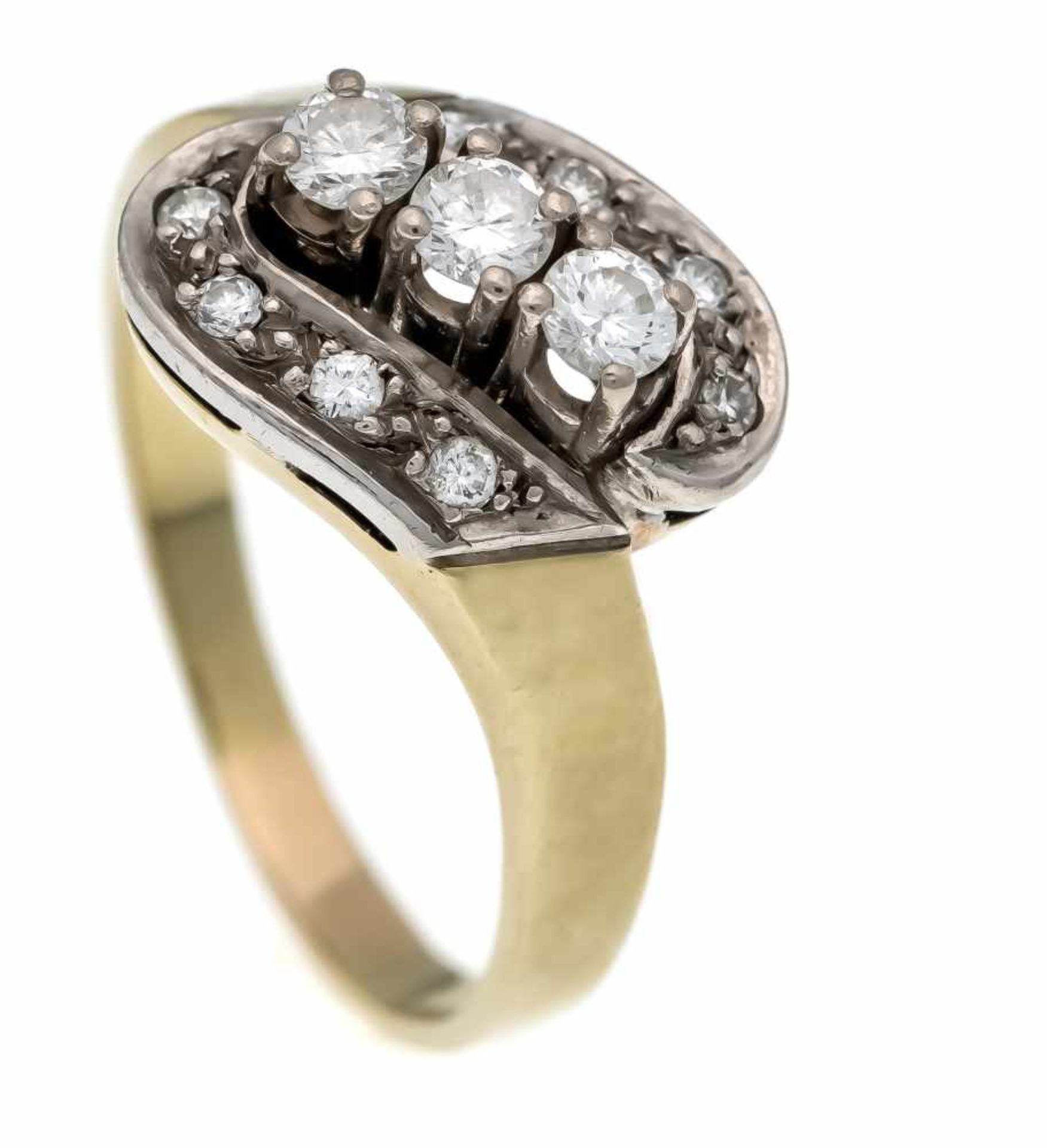 Brillant-Ring GG/WG 585/000 mit 3 Brillanten und 8 Diamanten, zus. 0,459 ct W/SI, RG 60,6,7