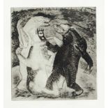 Hans Grundig (1901-1958), drei kämpfende Bären, Radierung auf festem Papier, u. re.