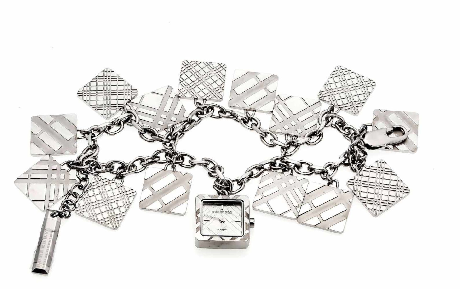 Burberry, Damenquarzuhr, Ref. BU 5260, 2- reihiges Bettelarmband mit eingehängter Uhr und14 Stahl