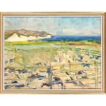 Flora Lion (1876-1958), impressionistische Küstenlandschaft mit Schafsgatter imVordergrund, Öl auf