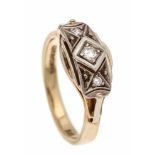 Brillant-Ring GG/WG 585/000 mit einem Brillanten 0,08 ct W/SI und 2 Diamanten, RG 57, 5,