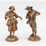 Anonymer Bildhauer Ende 19. Jh., Bauernpaar, patinierter Metallguss auf runder Plinthe,ber.,