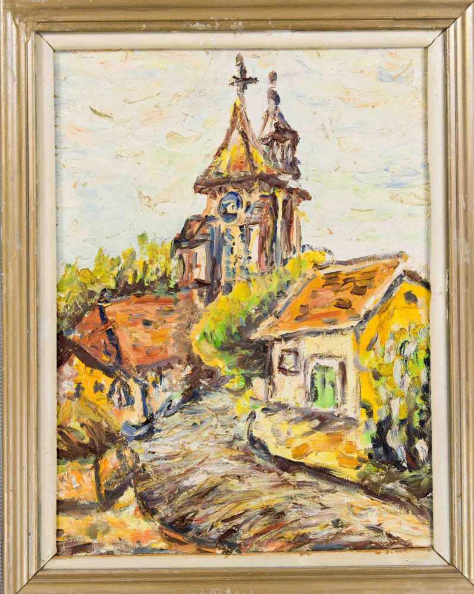 Anonymer, russischer Maler 2. H. 20. Jh., expressiv Darstellung einer Dorfkirche,