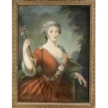 Anonymer Bildnismaler des 18. Jh., Portrait einer Dame als Diana mit Speer undBlumenscherpe,