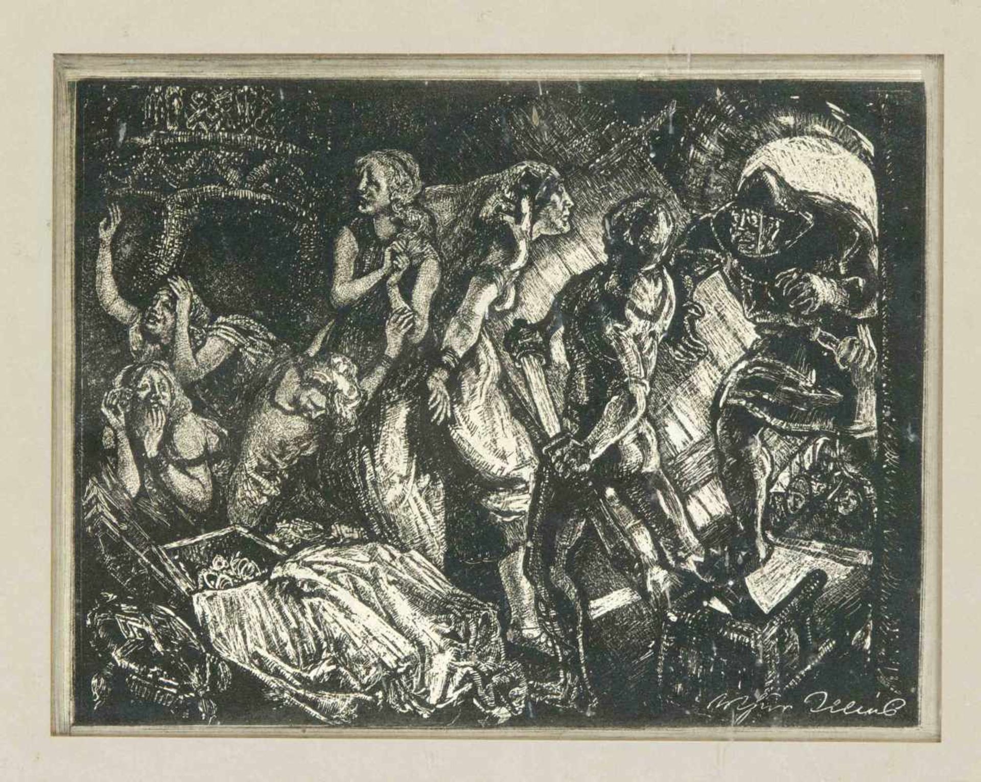 Arthur Illies (1870-1952), Konvolut von 2 illustrativen Lithographien: Reiter im Schneeund Überfall,